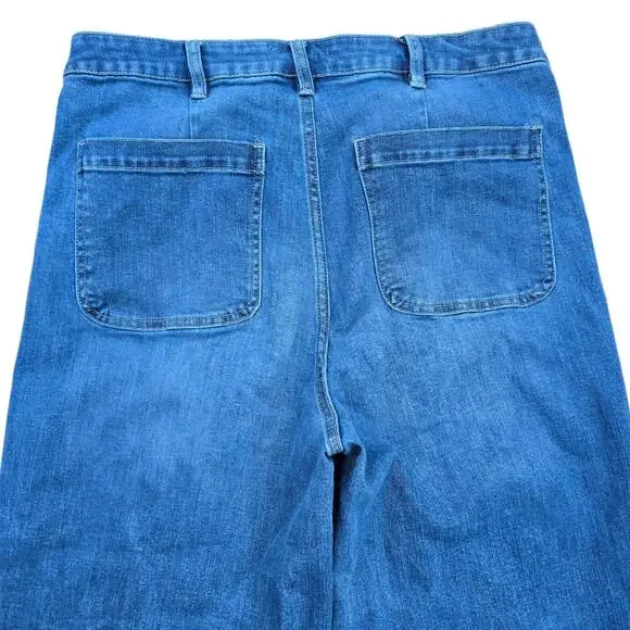 Wide Leg Crop Jeans OAT New York Size 10/30 High Rise Medium Wash Stretch Denim - Picture 10 of 11